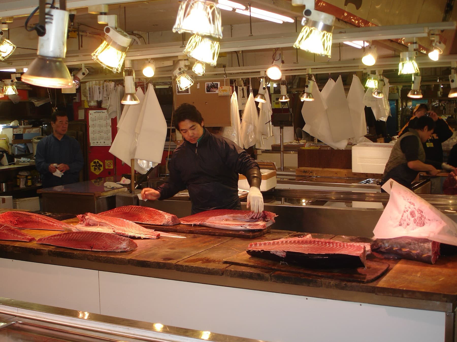 Tsukiji outer market seafood stalls