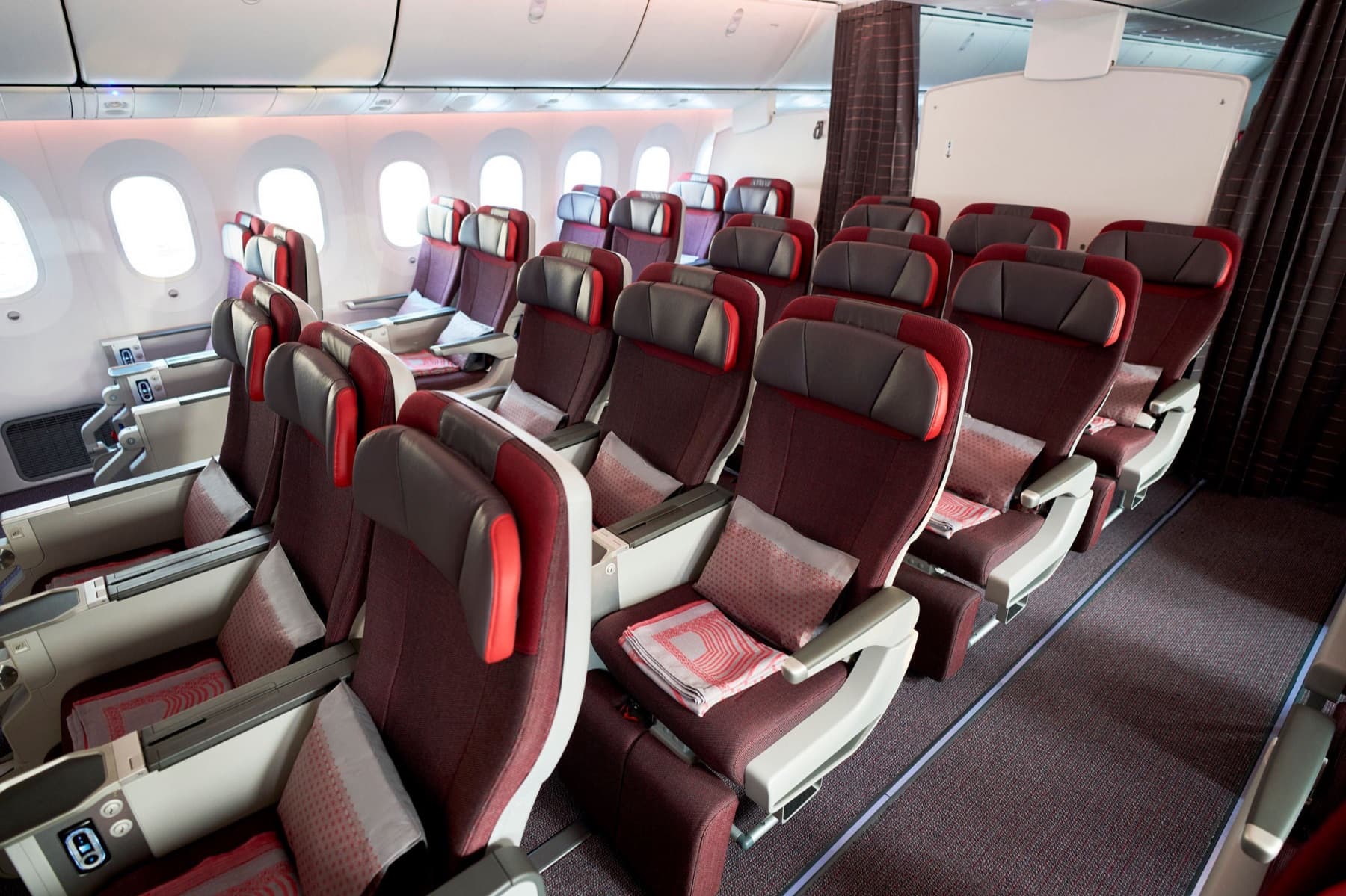 Premium Economy cabin on Air India’s new line-fit Boeing 787-9, from the airline’s cabin interiors media kit — Air India Plans Nonstop Delhi–Toronto on New 787-9 From August 1—If Airspace Cooperates