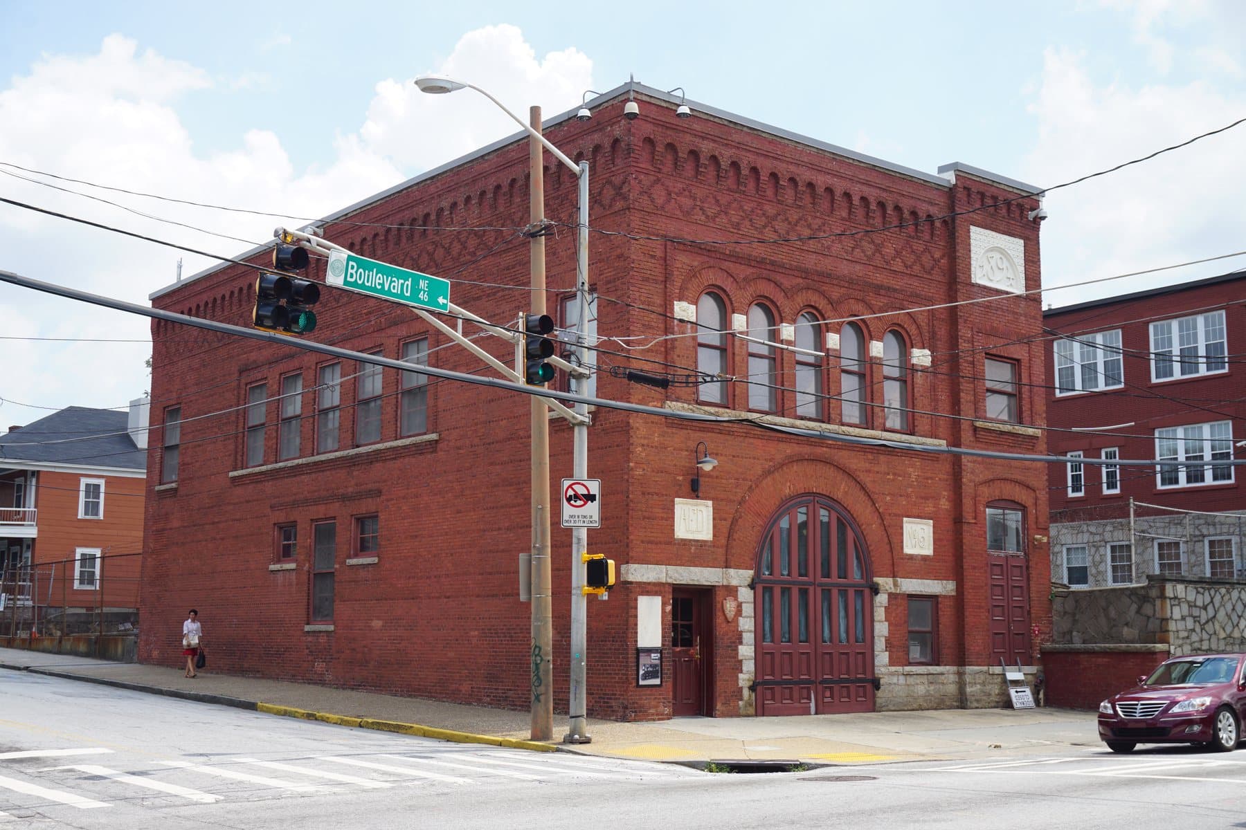 Historic Fire Station No. 6, a red-brick corner building at Boulevard NE in Atlanta