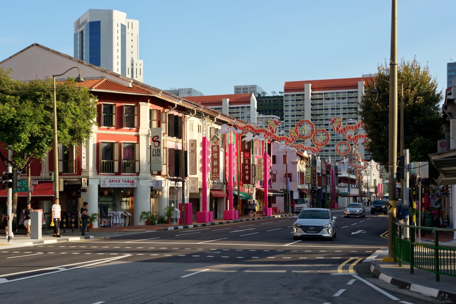 Shophouses and street traffic along South Bridge Road in Singapore’s Chinatown