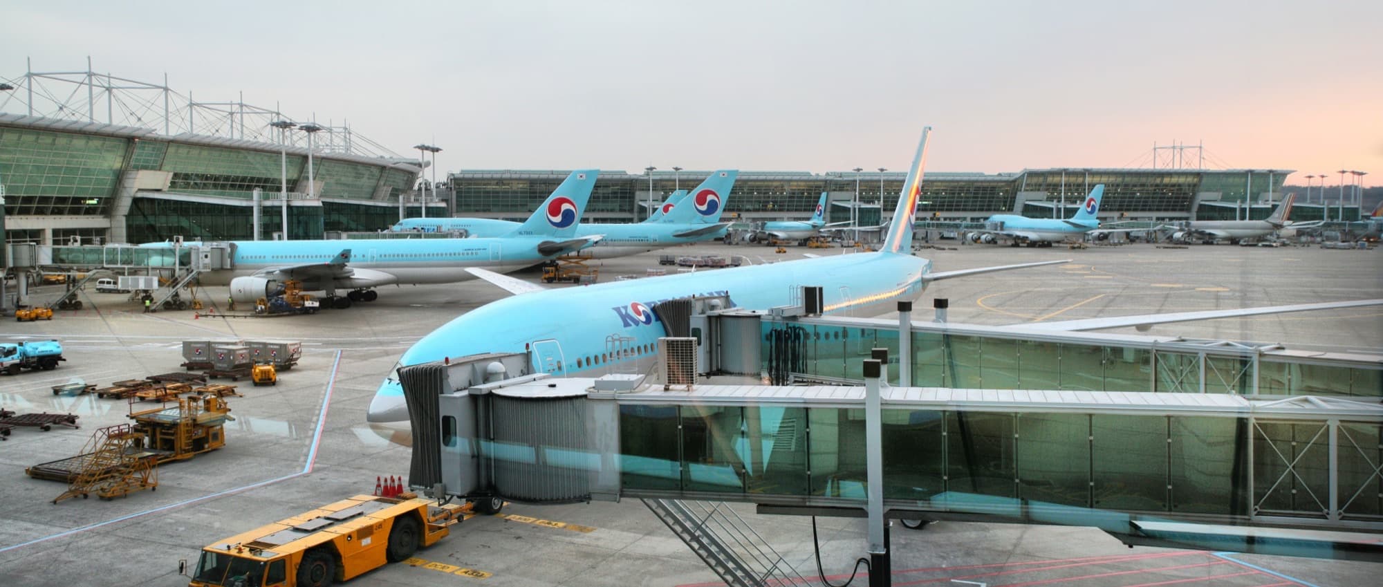 Korean Air and Asiana aircraft on the apron at Incheon International Airport