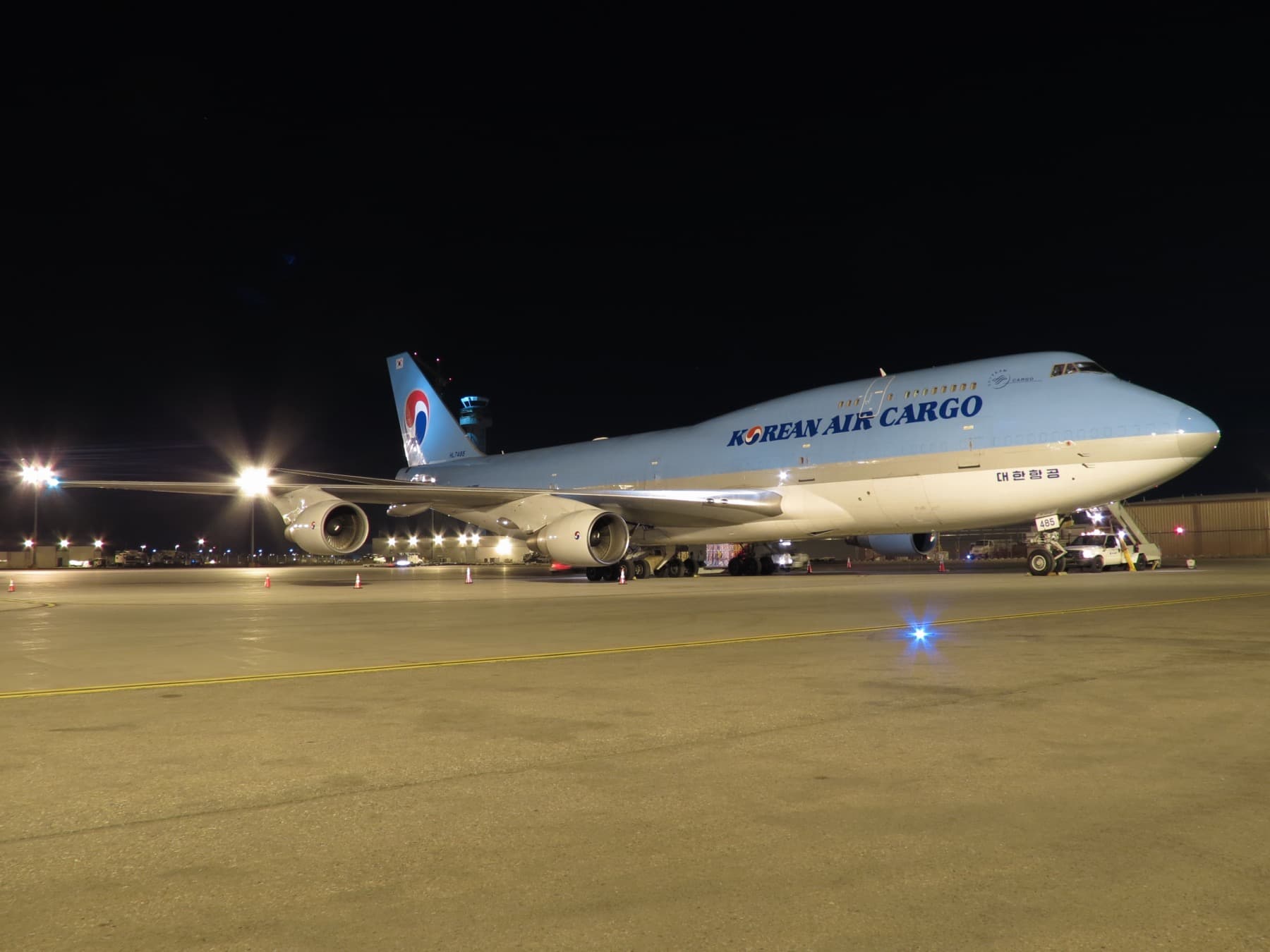 Korean Air Cargo Boeing 747 freighter at Calgary — AI Hardware Is Filling Transpacific Air Cargo to the Ceiling