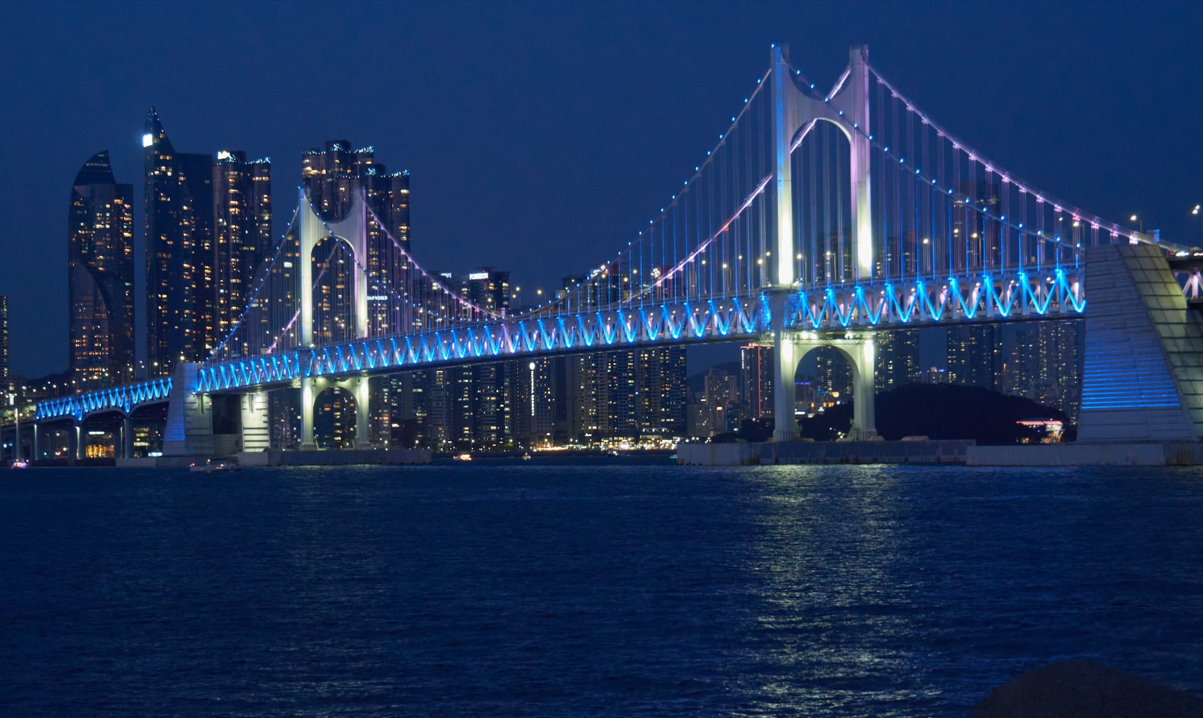 Gwangan Bridge lights over Gwangalli Beach in Busan