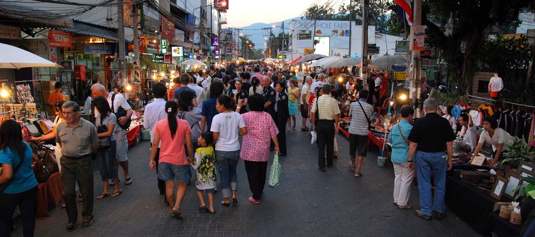 Sunday Walking Street stalls along Ratchadamnoen Road in Chiang Mai