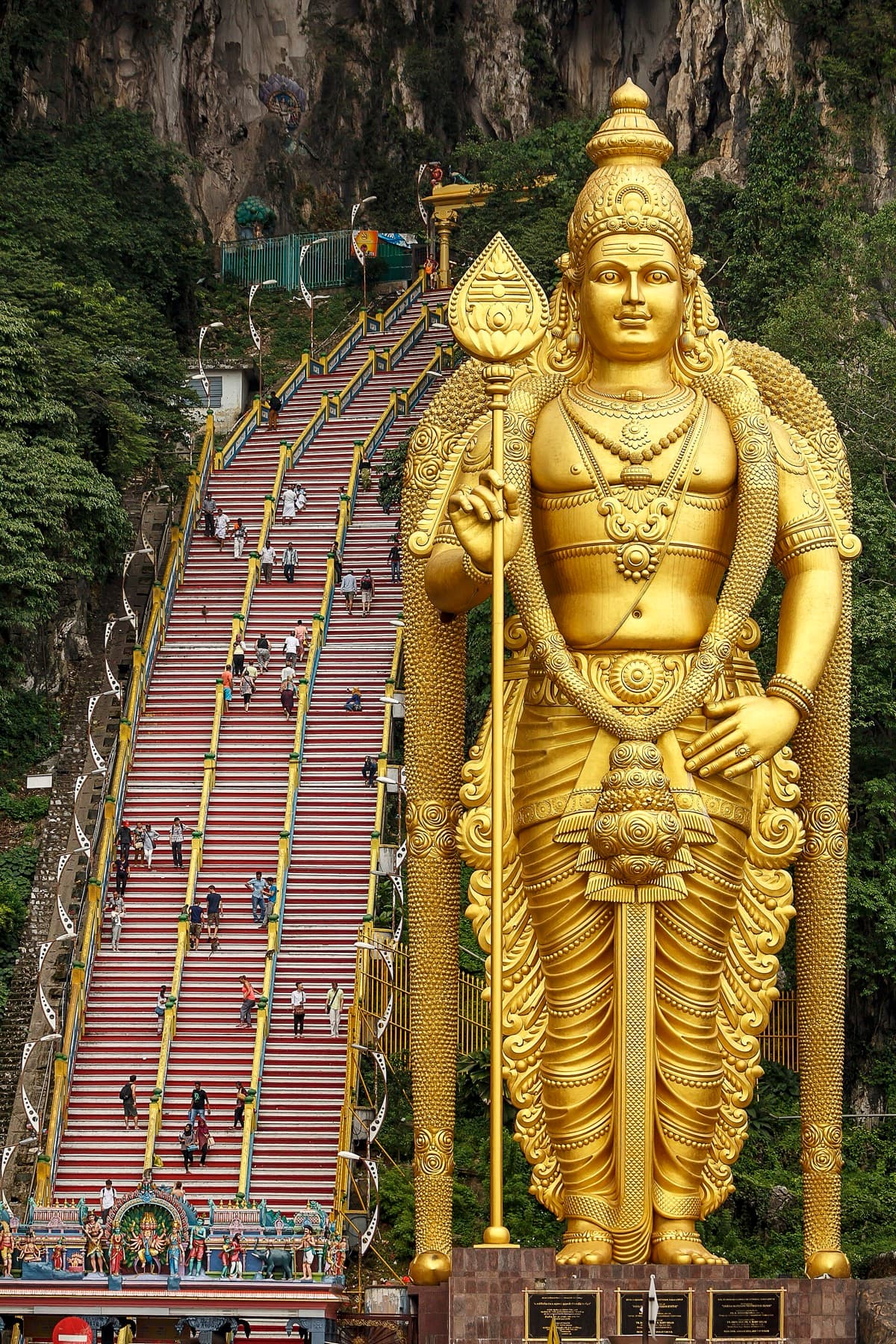 Lord Murugan statue beside the staircase at Batu Caves in Gombak, Selangor