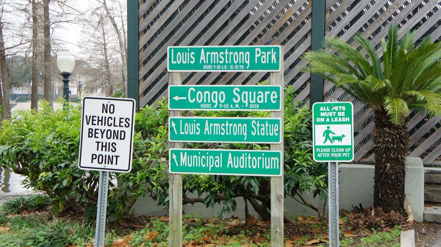 Louis Armstrong Park arch and grounds in New Orleans