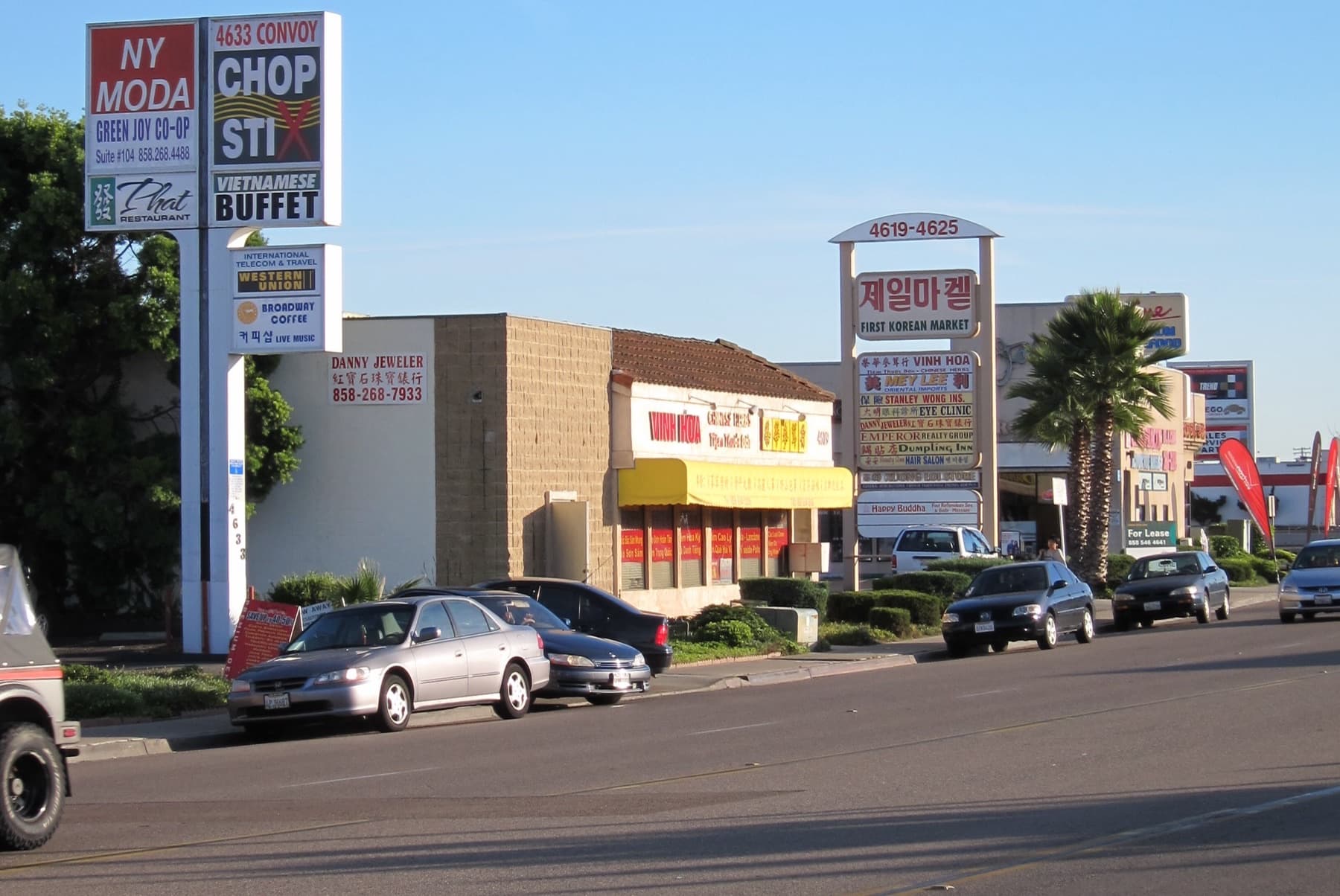 Asian restaurant and market signs along Convoy Street in San Diego’s Kearny Mesa